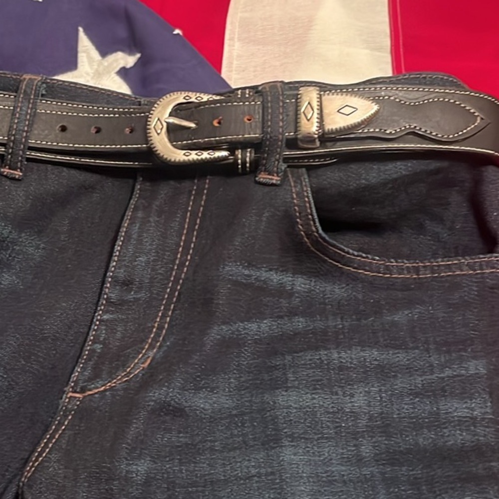 Black Leather Western Concho Belt with Silver Accents